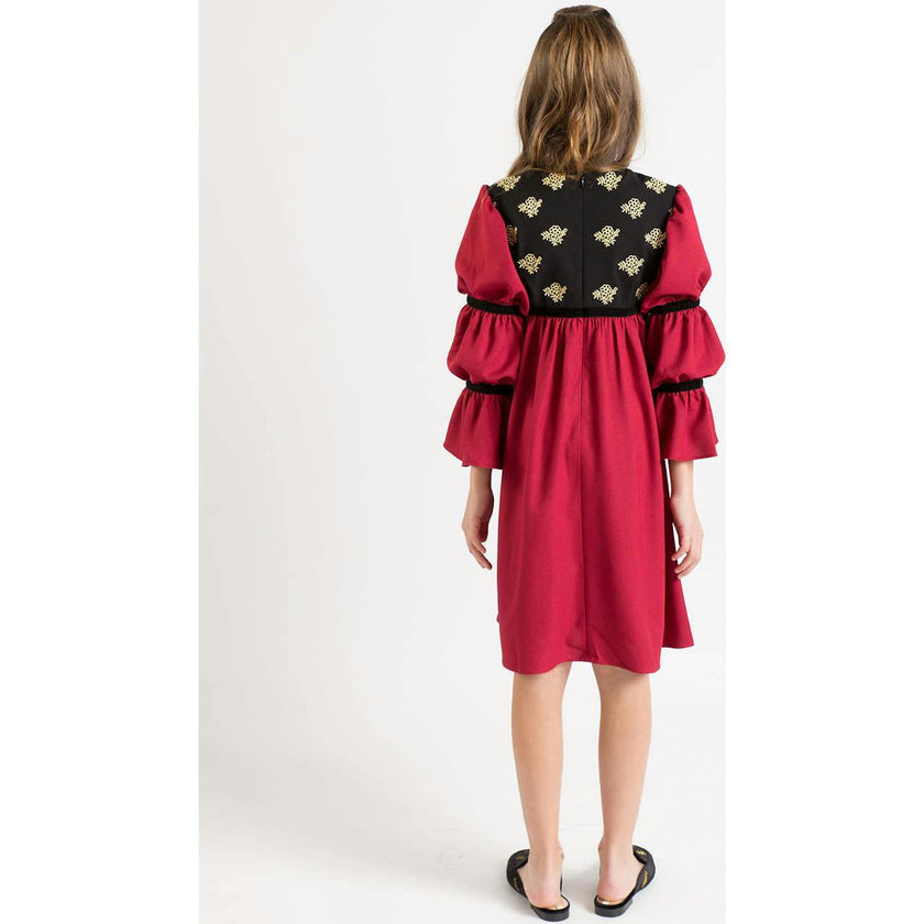 Bella dress (pink with golden embroidery blooms)
