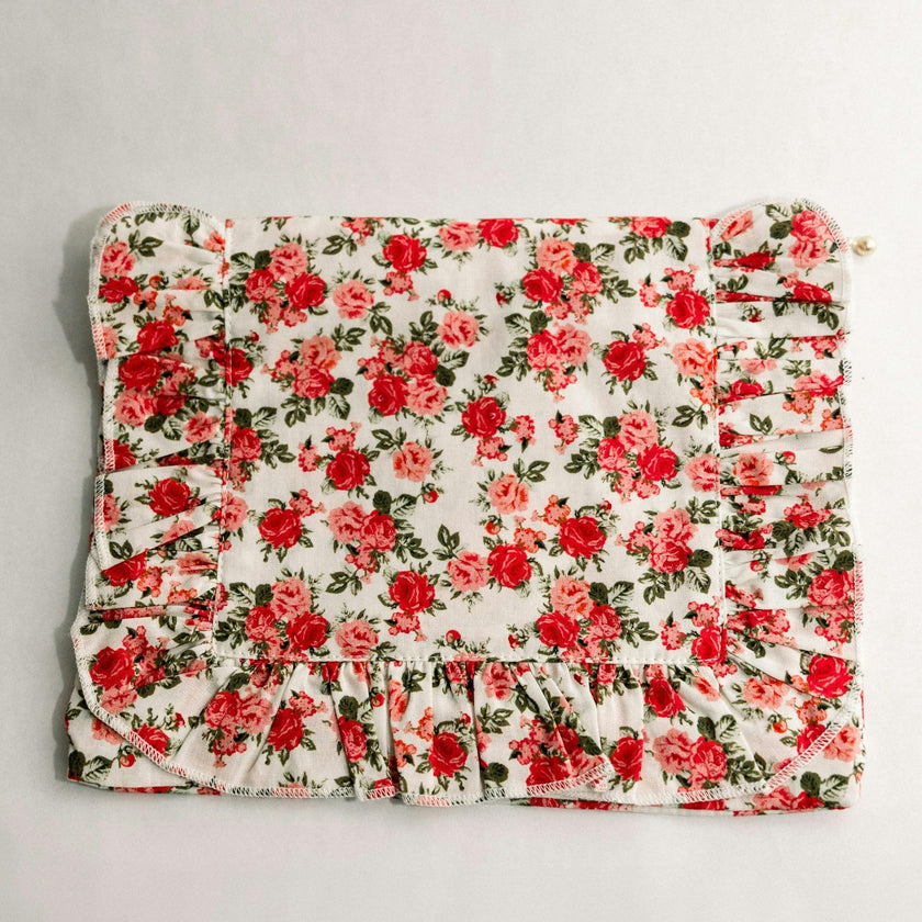 Crimson Rose Timeless Floral Ruffle Zipper Pouch