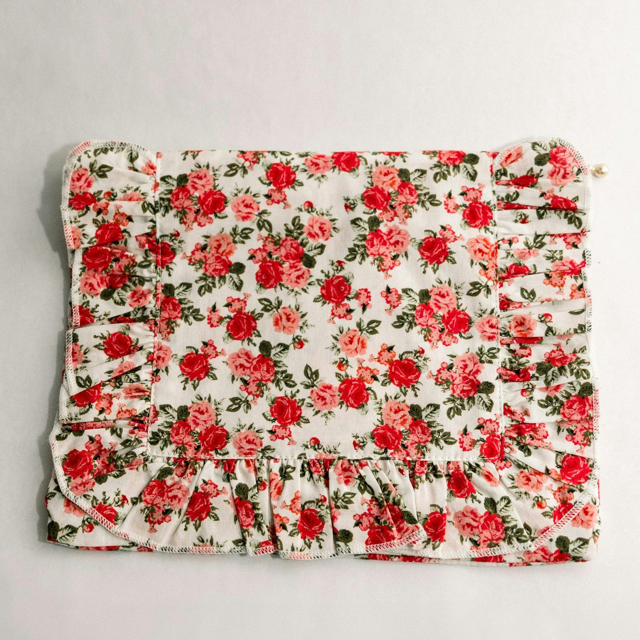 Crimson Rose Timeless Floral Ruffle Zipper Pouch