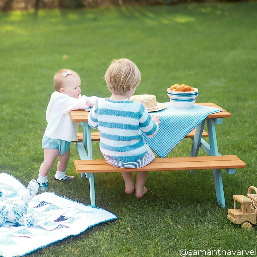Outdoor Picnic Table & Chair Set - Wood / Petrol