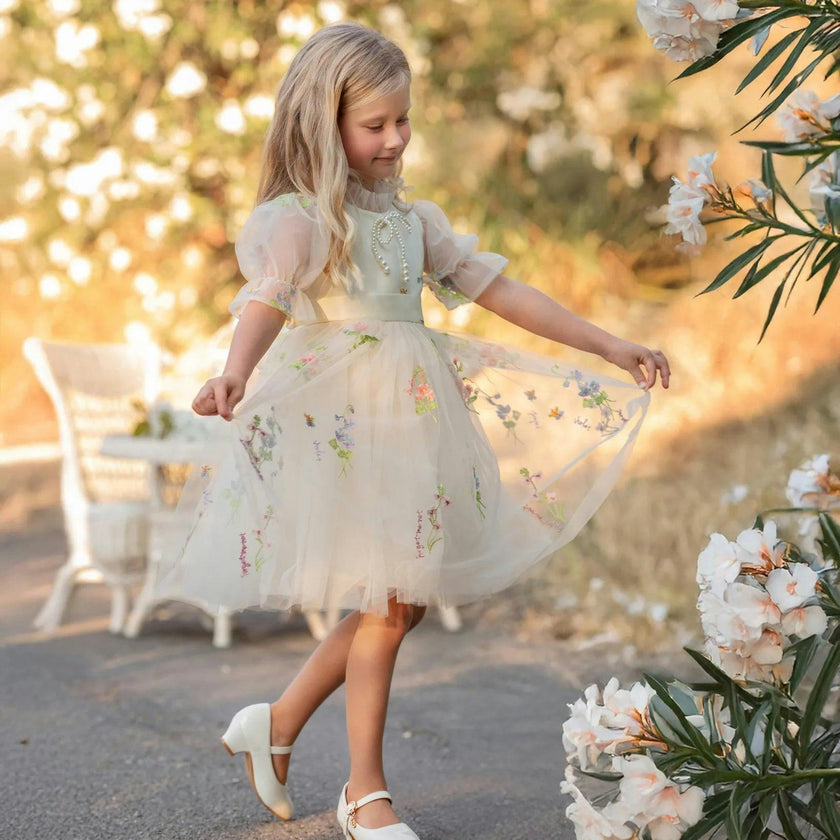 Enchanted Bloom Embroidered Tulle Dress for Girls