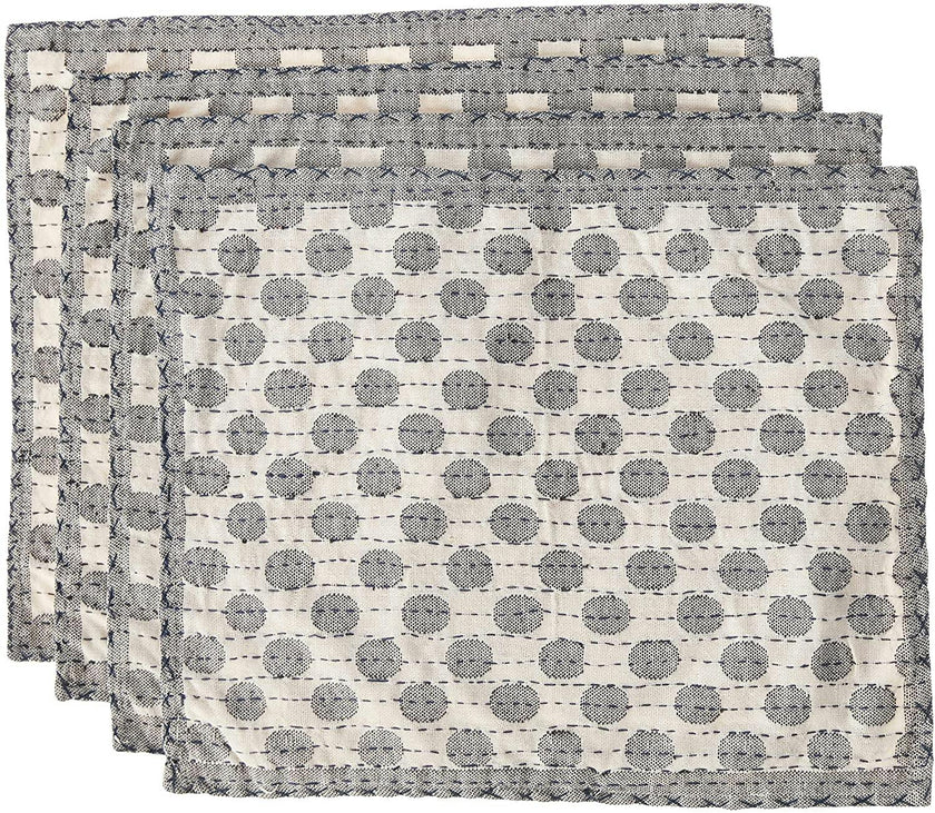 Artisan Hand Loomed Placemat - Navy Dots - 14" x 19"- Set of 4