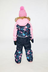 Kids One Piece Play Snowsuit Blue Floral Print