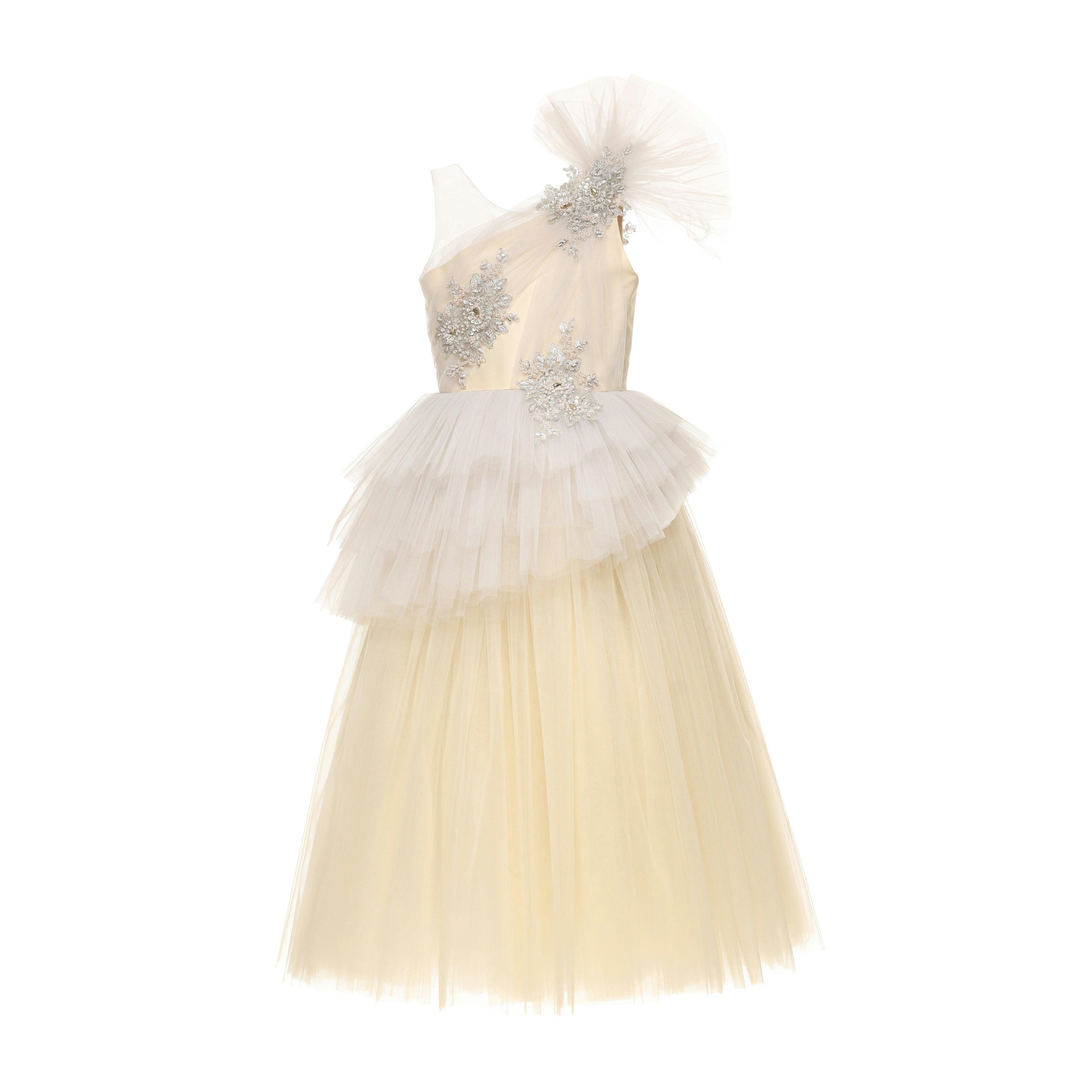 Cream Mirabelle One-Shoulder Embellished Gown