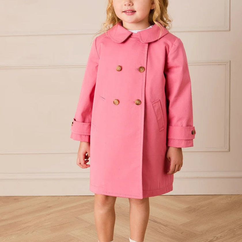 Double Breasted Margaret Floral Lined Rain Coat in Raspberry (18mths-12yrs)