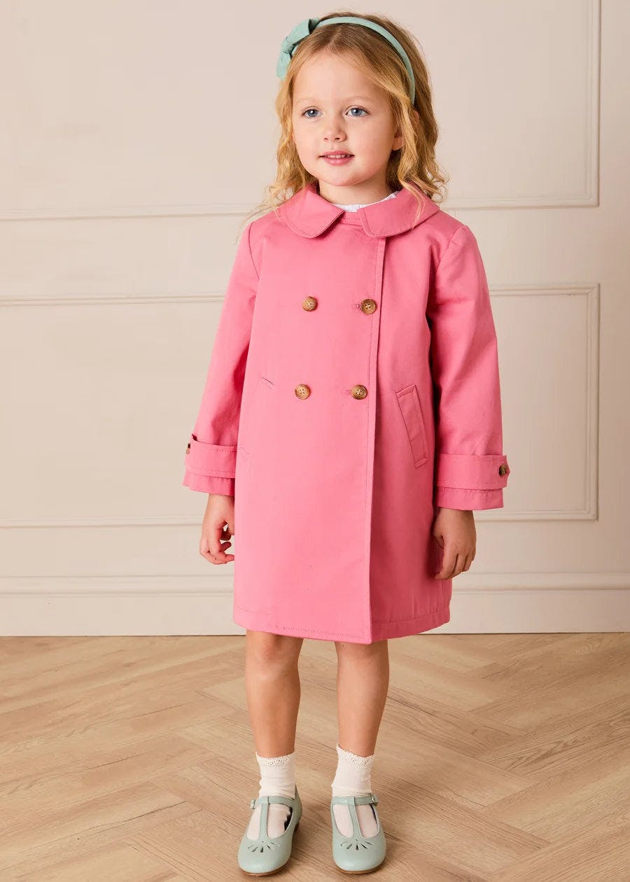 Double Breasted Margaret Floral Lined Rain Coat in Raspberry (18mths-12yrs)