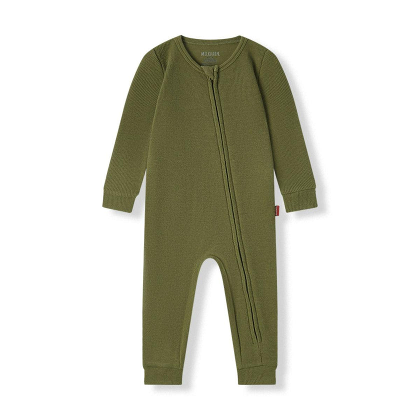 Olive Waffle Zipper Pajama