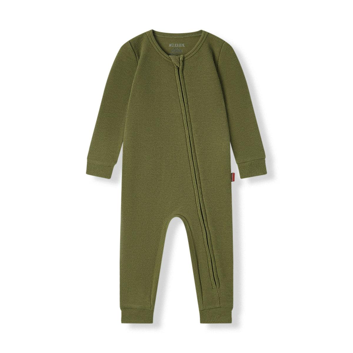 Olive Waffle Zipper Pajama