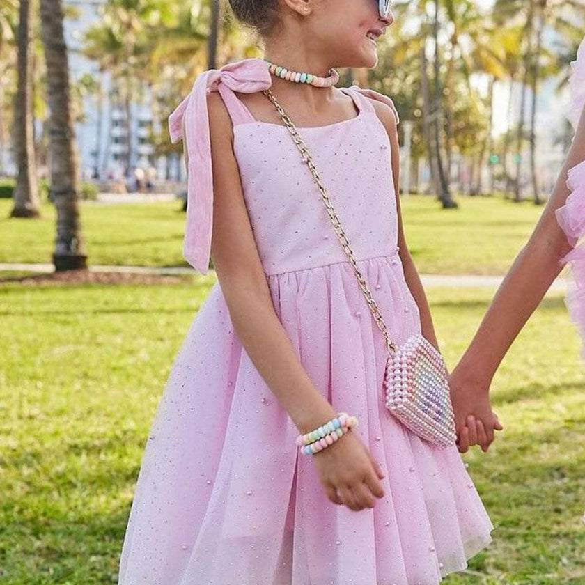Crystal Pearl Tulle Sleeveless Tank Dress