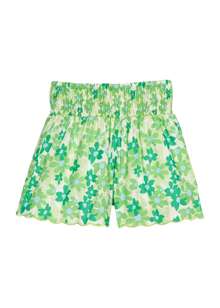 Shirred Shorts - Greenspring Groovy Floral