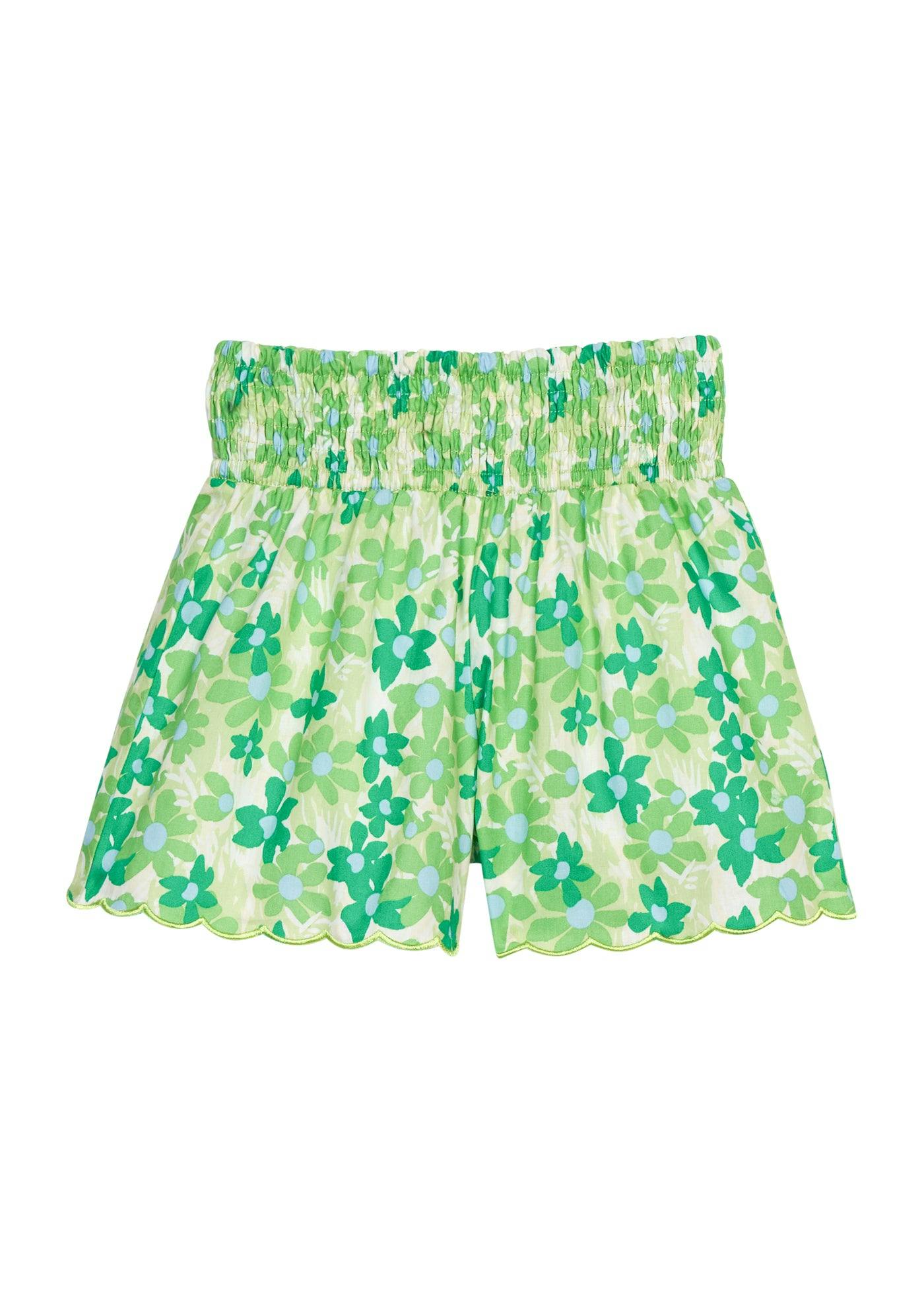 Shirred Shorts - Greenspring Groovy Floral