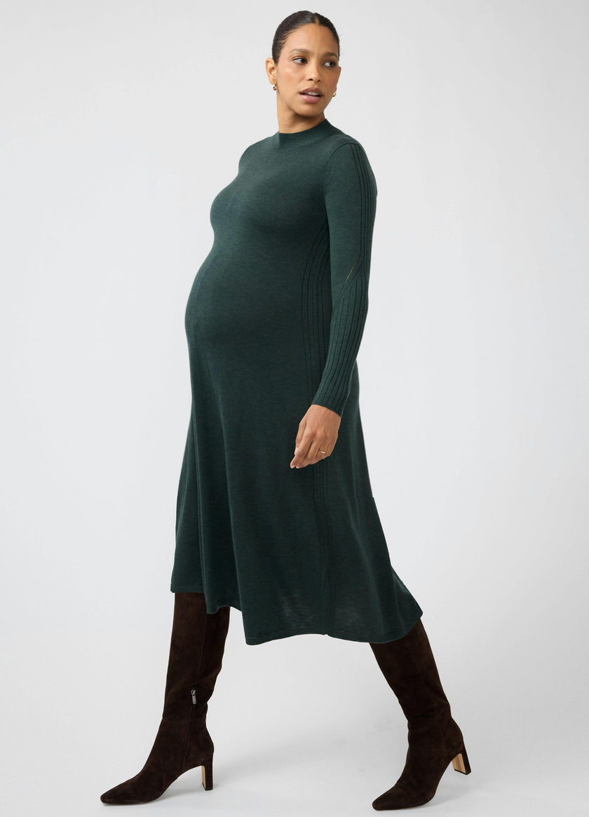 Long Sleeve Fit-and-Flare Sweater Maternity Midi Dress