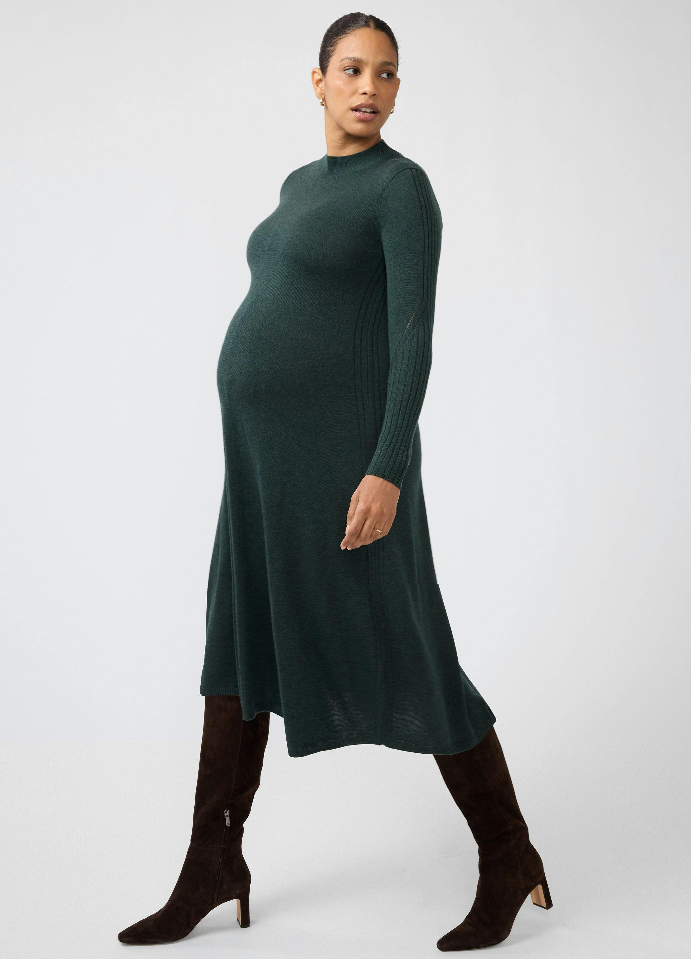 Long Sleeve Fit-and-Flare Sweater Maternity Midi Dress