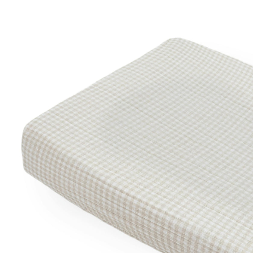 Cotton Muslin Changing Pad Cover - Tan Gingham