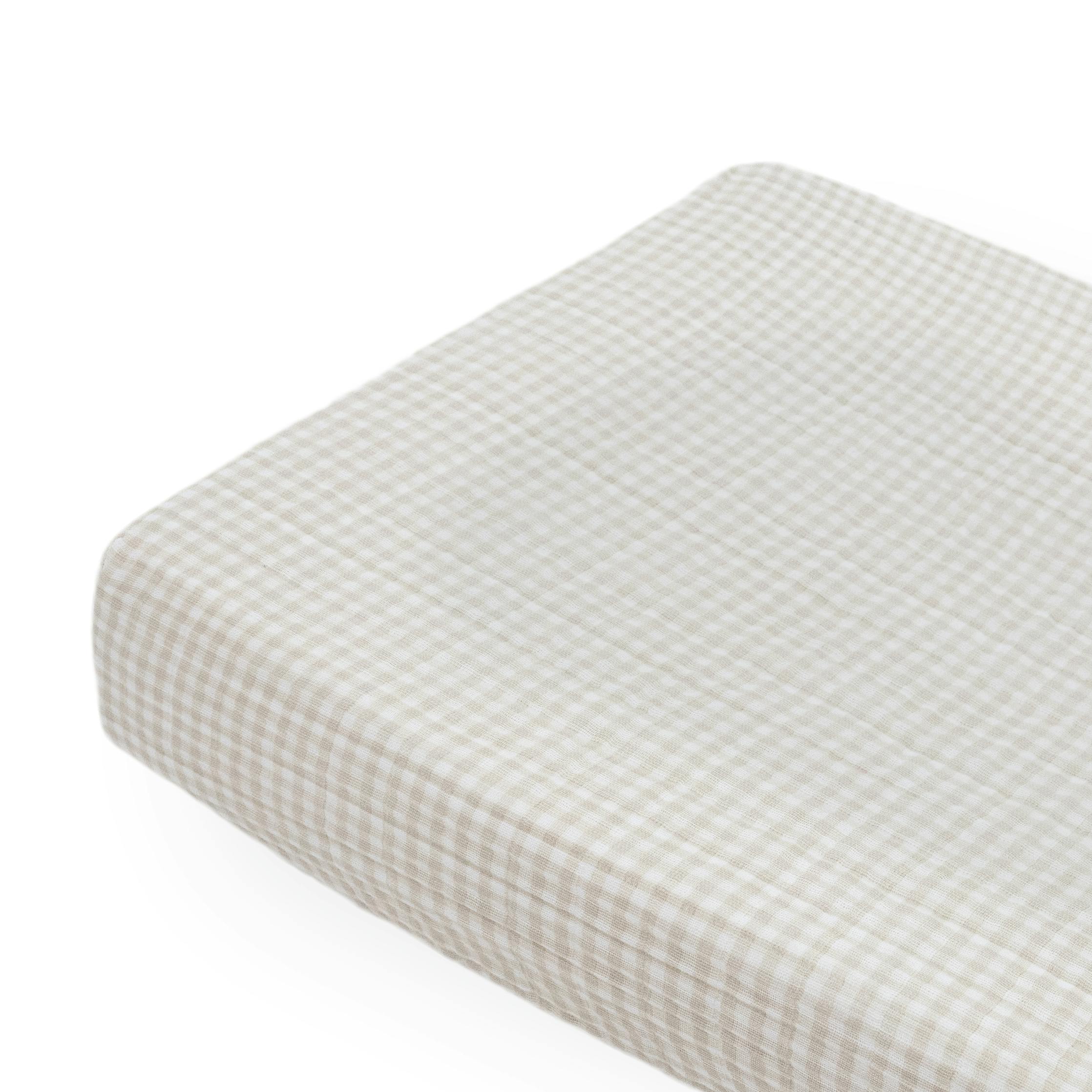 Cotton Muslin Changing Pad Cover - Tan Gingham