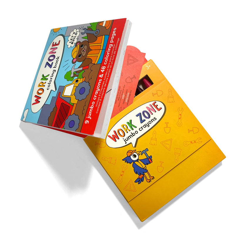 Carry Along! Coloring Book and Crayon Set - Work Zone - Set of 9 Crayons