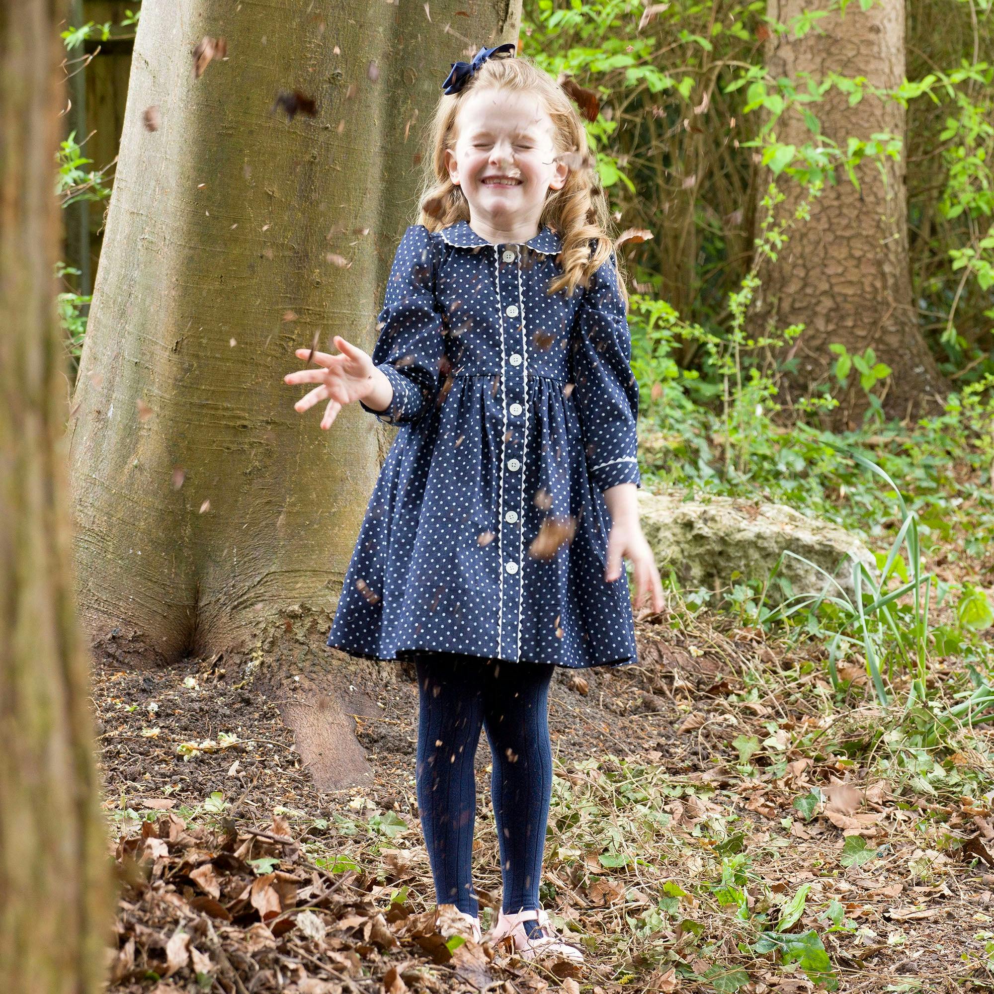 Polka Dot Button-Front Chambray Dress
