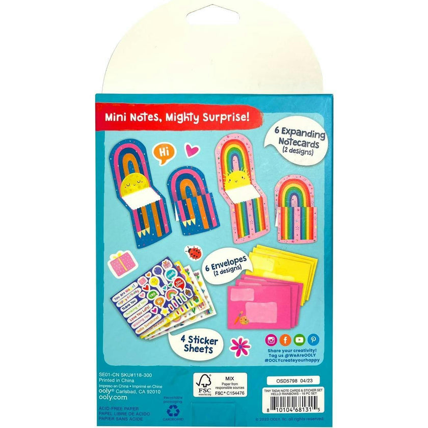 Tiny Tadas! Note Cards and Sticker Set - Hello Rainbows - 6 Cards Envelopes