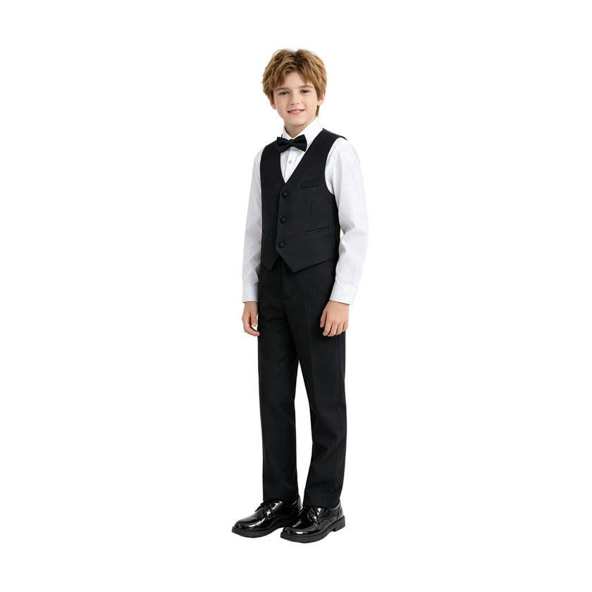 Black Serge Formal Vest & Bow Tie Suit Set