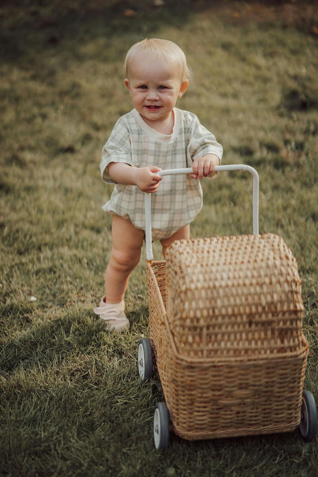 Bubble Romper | Organic Cotton Jersey - Fern Plaid