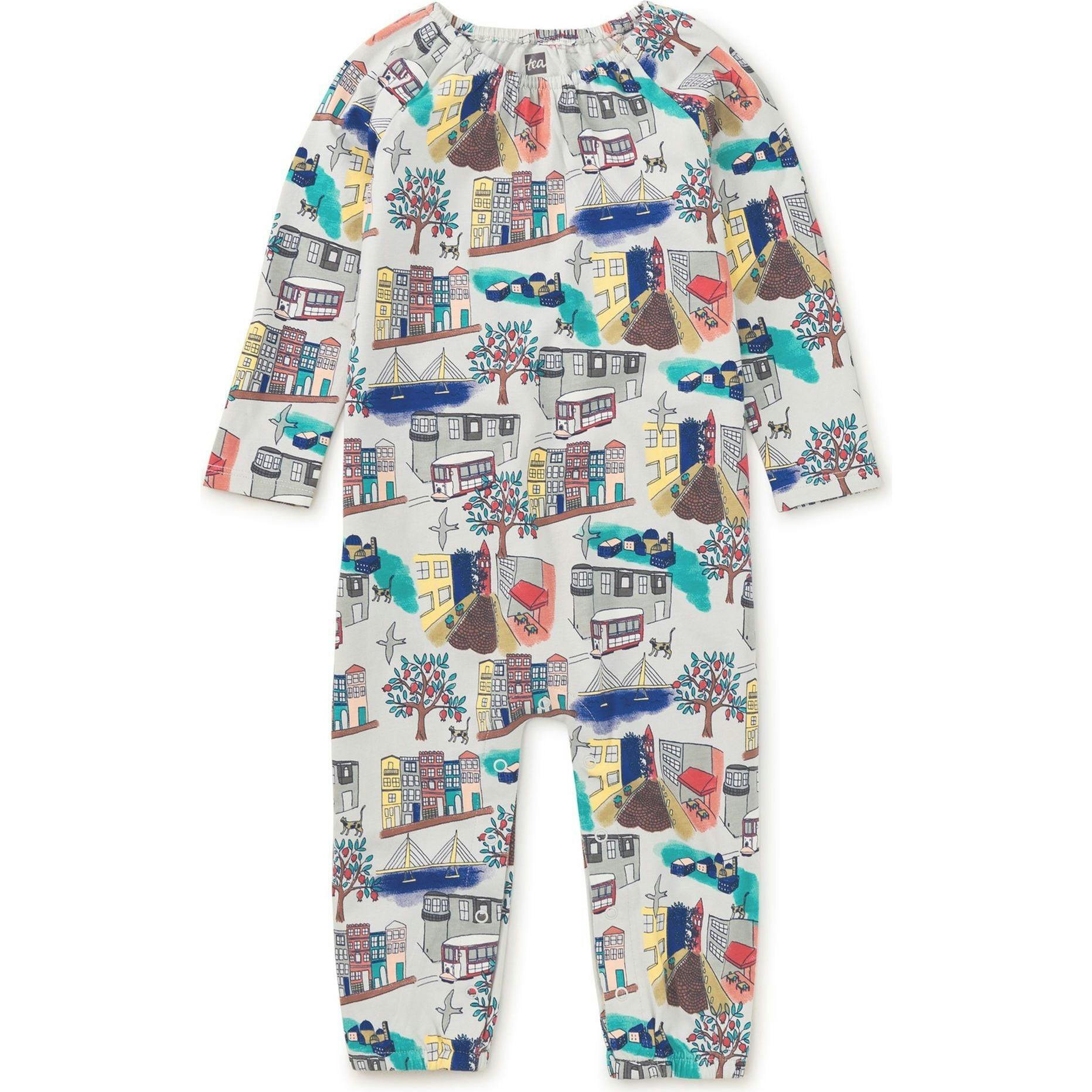 Babys Crew Neck Raglan Long Sleeve Romper, Multi