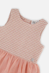 Bi-Material Sleeveless Dress Pink Houndstooth