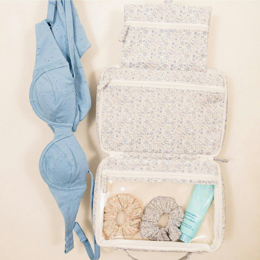 slate floral tri-fold cosmetic case