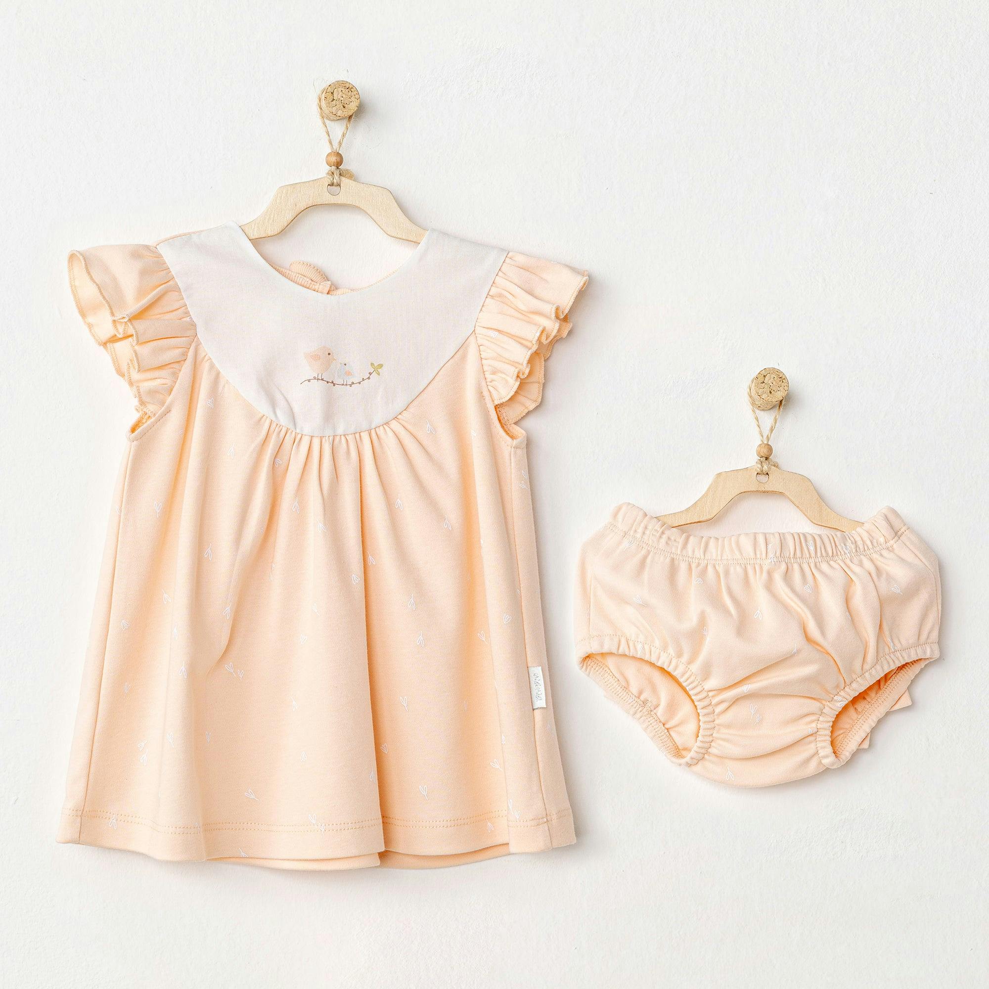 Pink Spring Birds Ruffle Dress