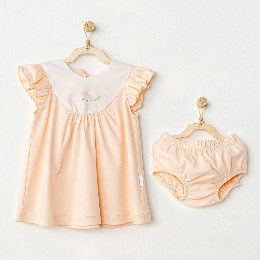 Pink Spring Birds Ruffle Dress
