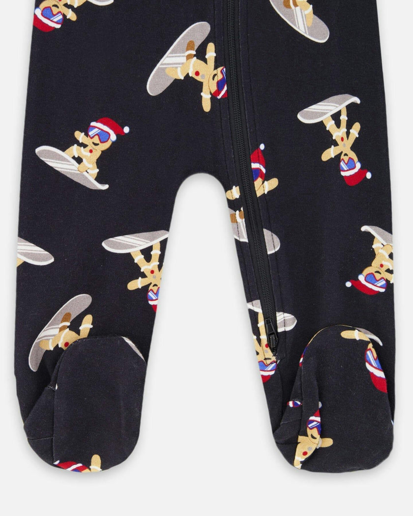 One-Piece Organic Cotton Pajama Black Cookie Print