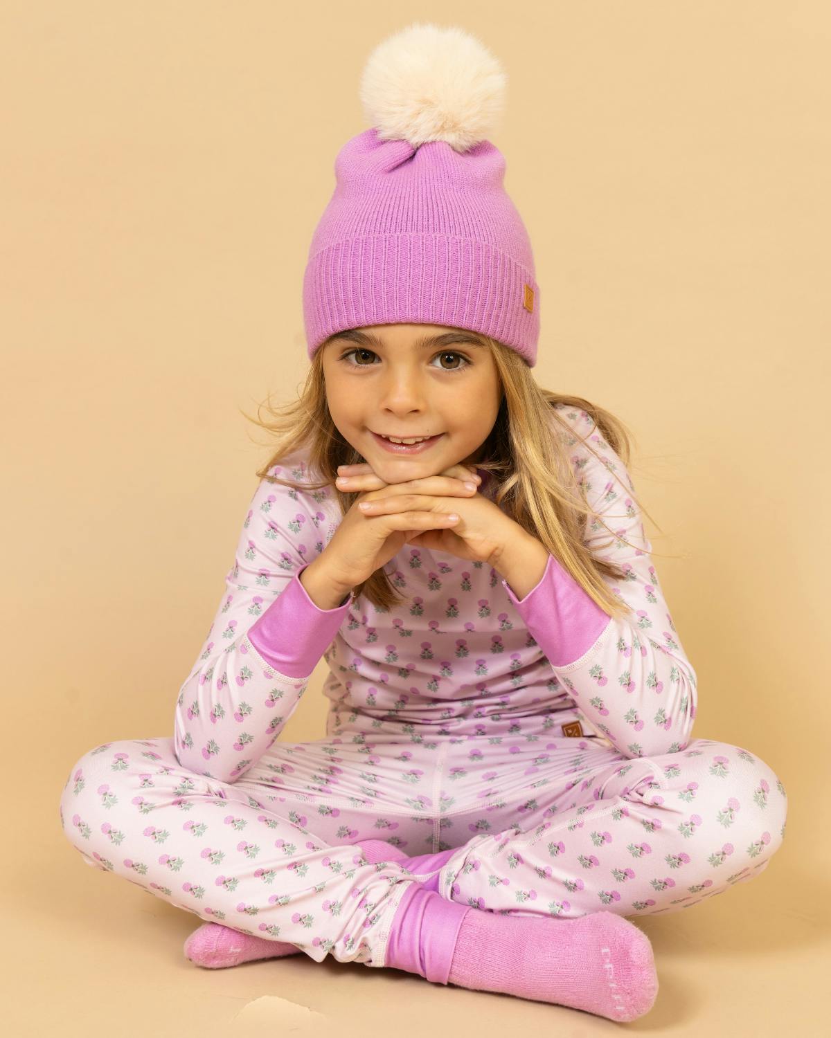 Kids Base Layer Set in Pink Marigold