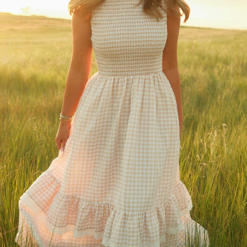 Presley Sleeveless Dress in Cream Gingham