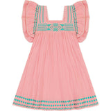 Serena Tassel Embroidered Double Flutter Sleeve Dress, Pink