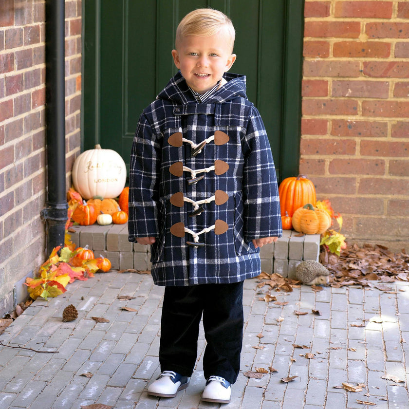 Navy Check Duffle Coat