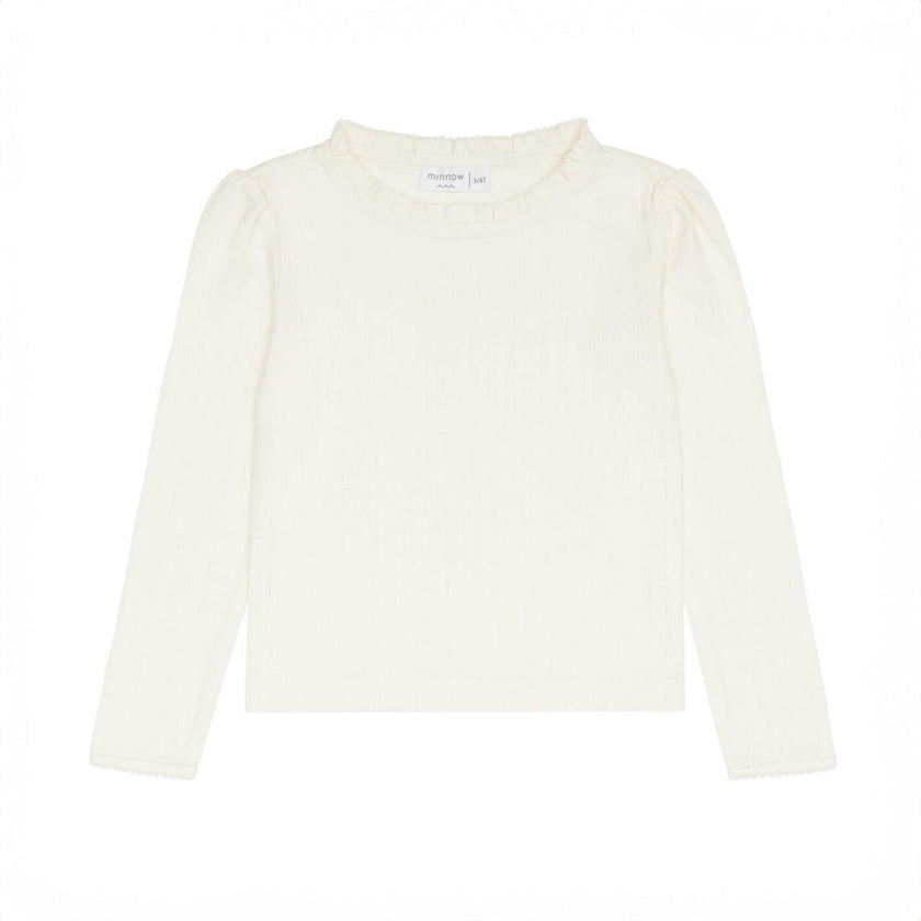 girls cream ruffle pointelle long sleeve shirt