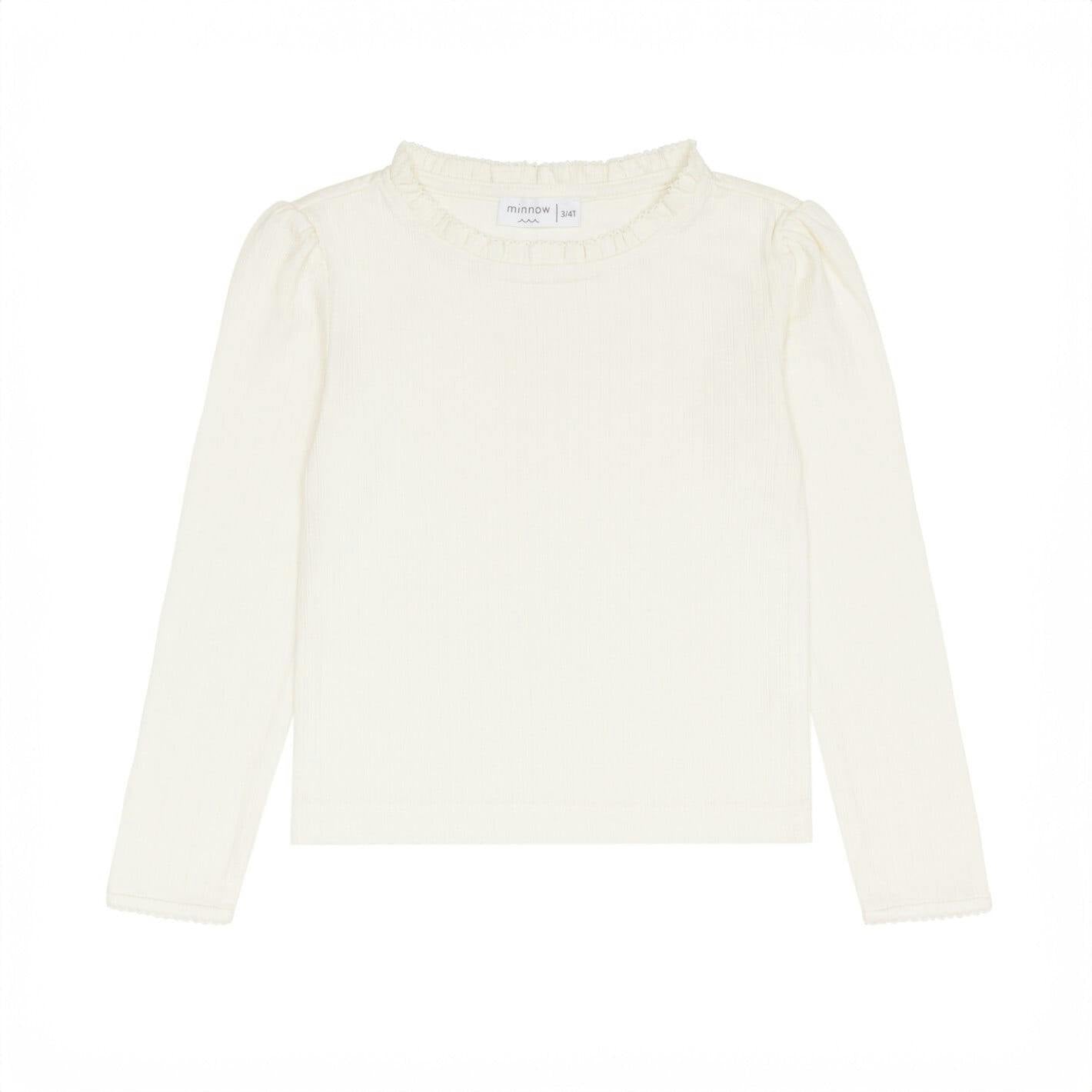 girls cream ruffle pointelle long sleeve shirt