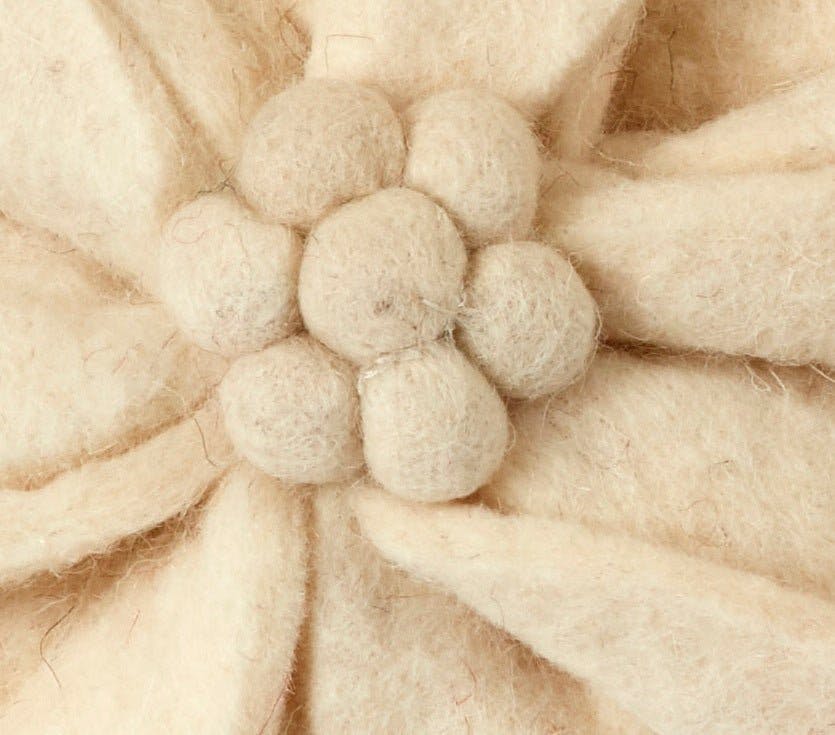Hand Felted Wool Pillow - Cream 3D Flower Cream, 20"