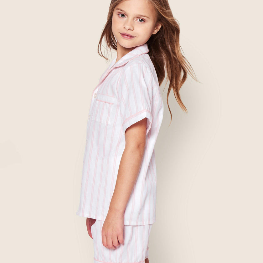 Kid's Twill Pajama Short Set in Pink Stripe