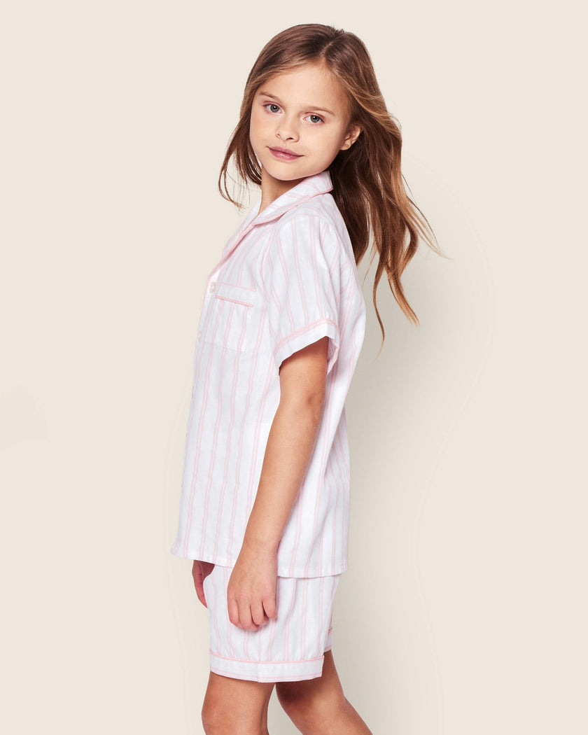 Kid's Twill Pajama Short Set in Pink Stripe