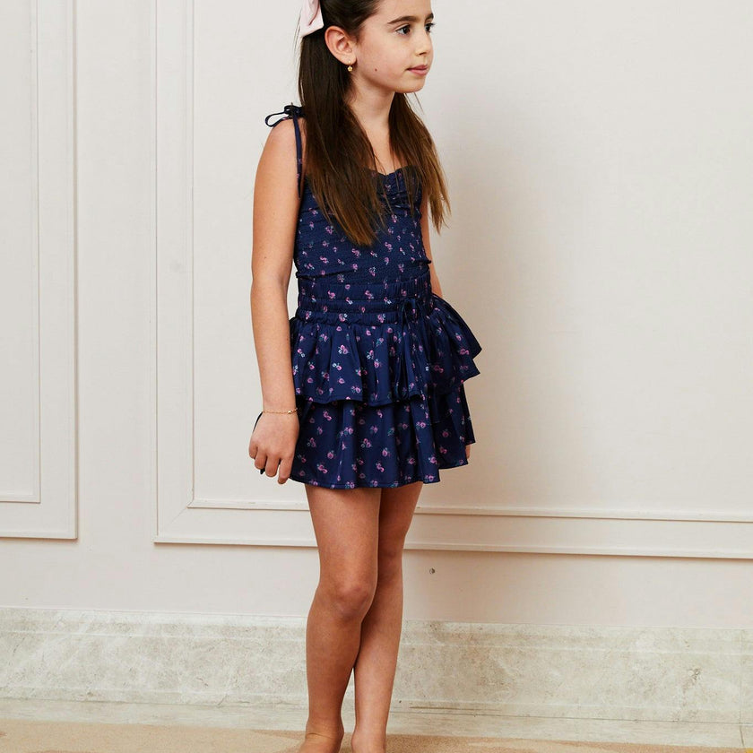Willow Satin Navy Rose Skort