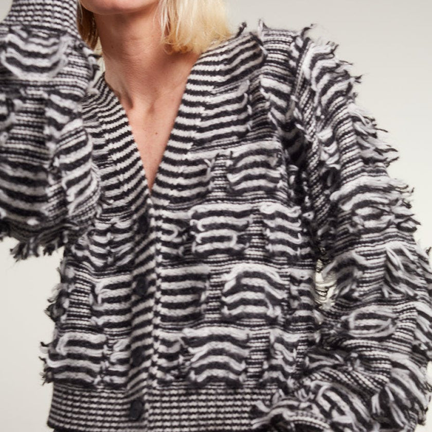 LUELLA STRIPE CARDI | IVORY + BLACK STRIPE