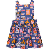 Pinafore Print Elastic Waist Full Skirt Dress