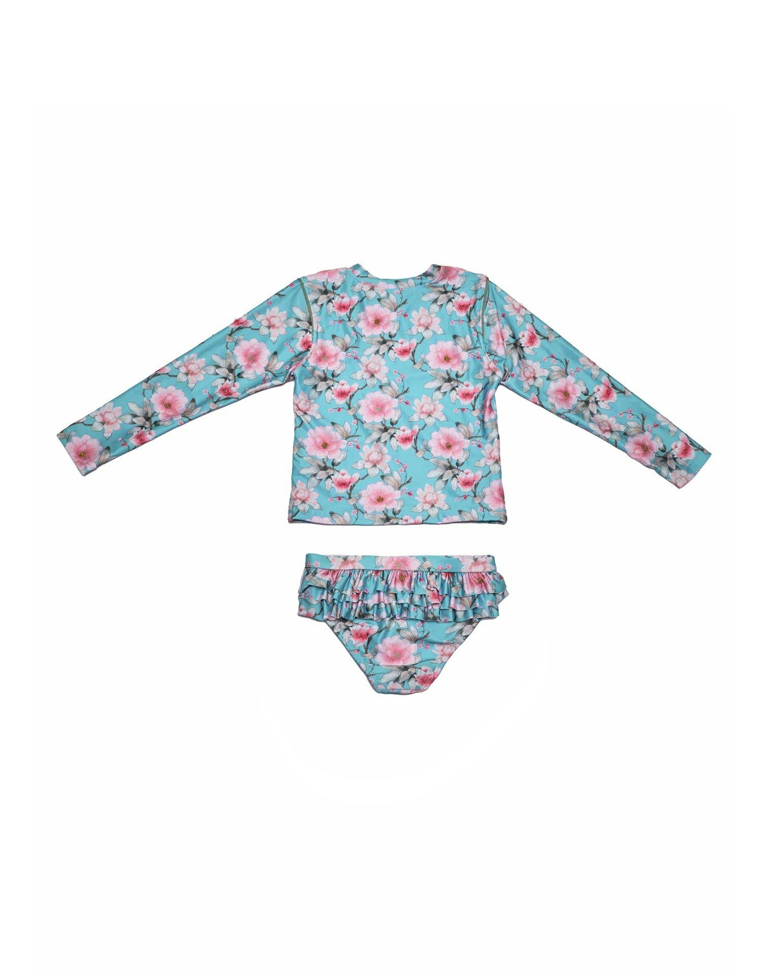 Girls 2-Piece Rashie Set – Long Sleeve & Frill Bottoms (Meadowlight)