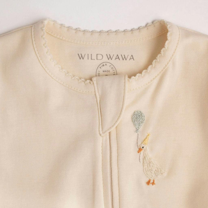 Pima Embroidered Footless Sleeper in Goose