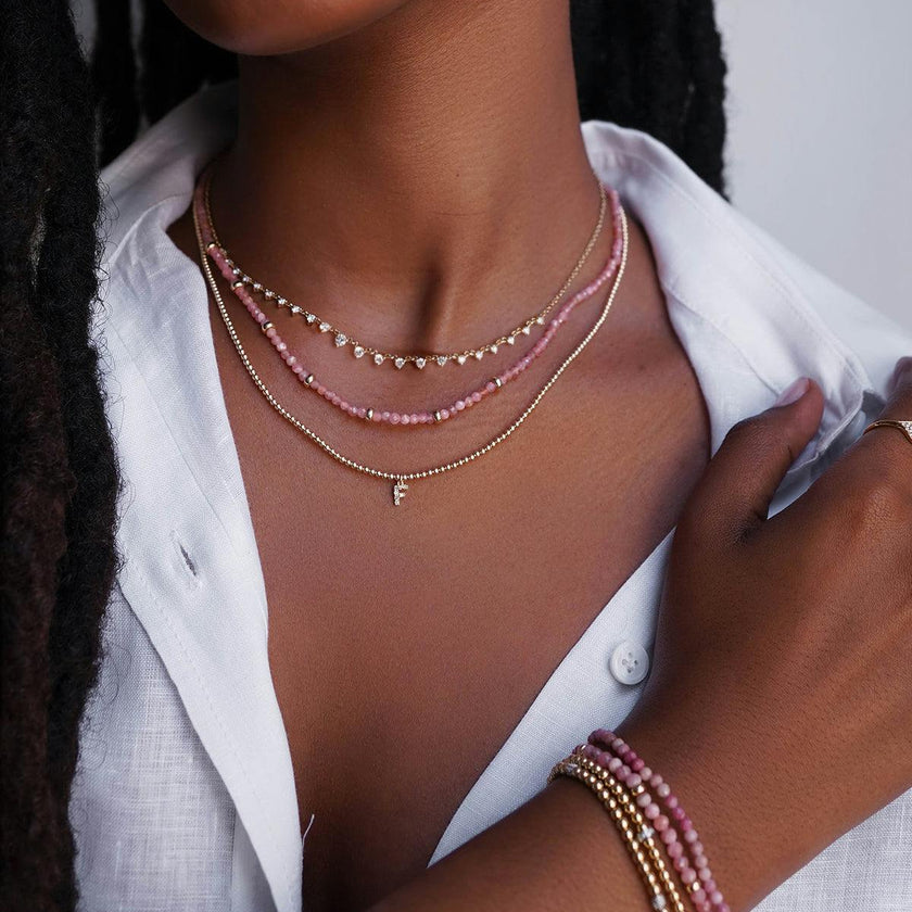 14K Gold Pink Rhodochrosite Segment Bead Necklace