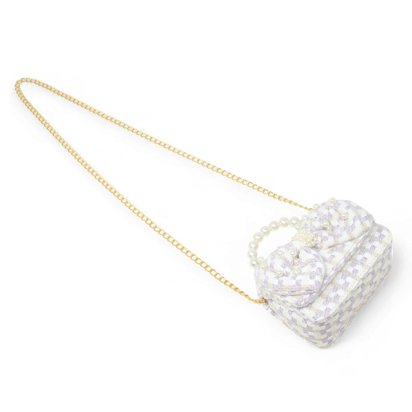 Girls Tweed Jumbo Pearl Bow Handbag