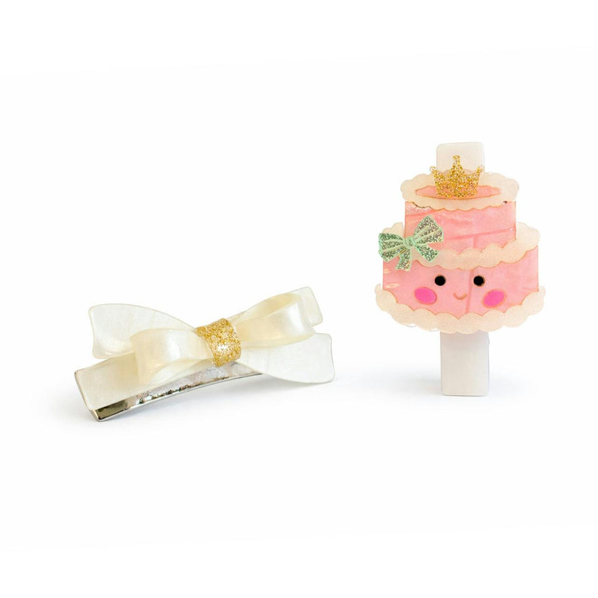 Party Cake Satin White Bow Hair Clips
