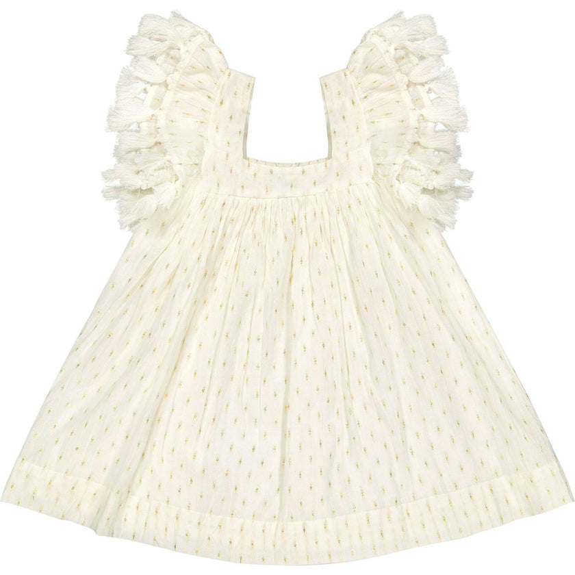 Serena Girl's Tassel Dress Gold Dobby, Multi