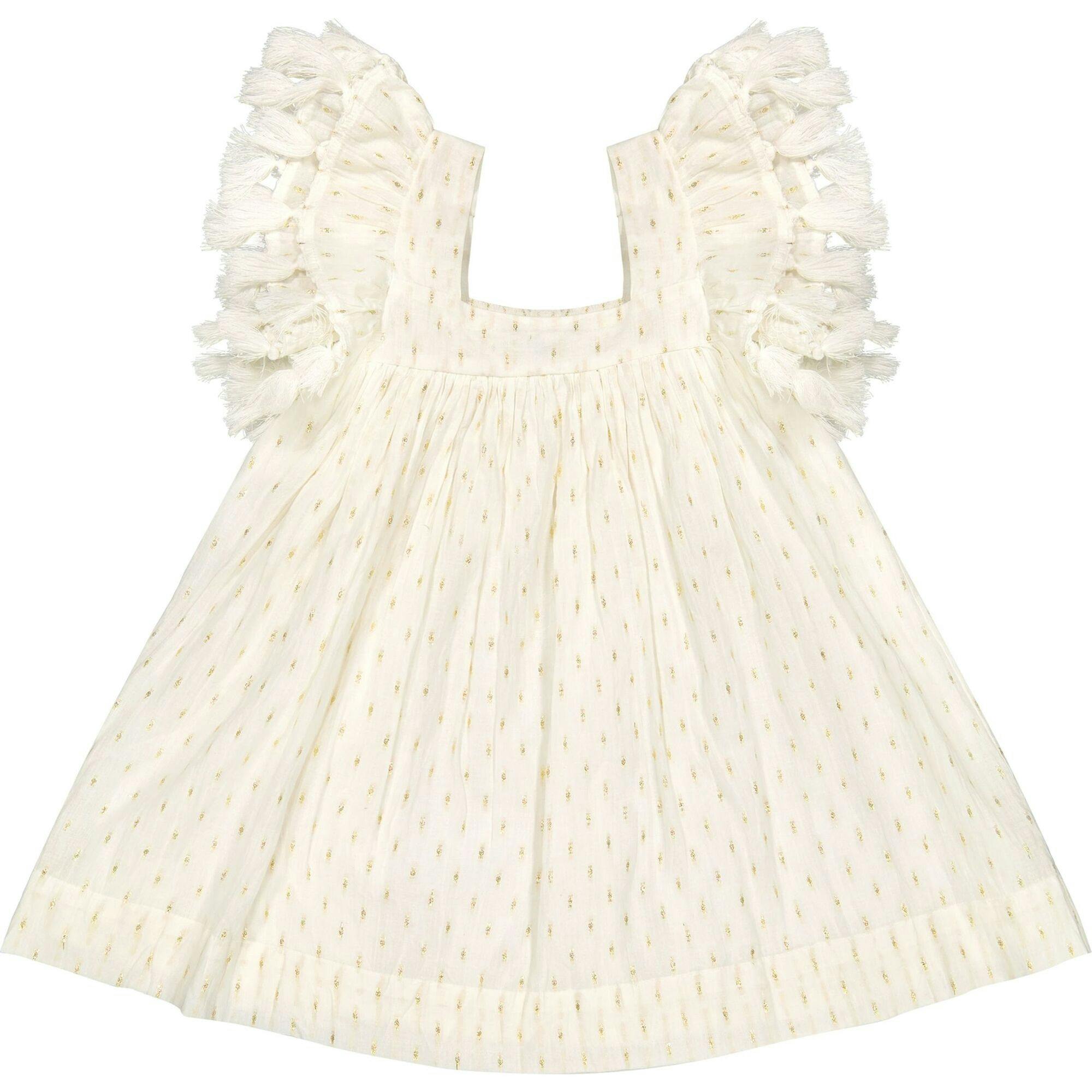 Serena Girl's Tassel Dress Gold Dobby, Multi
