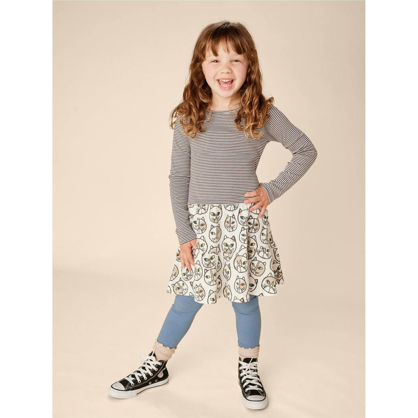 Mix Print Long Sleeve Tiered Twirl Skirt Dress, Multi